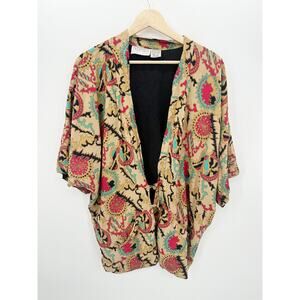 Passports Vintage Tan Paisley Print Kimono Cardigan Rayon Loop Closure OS